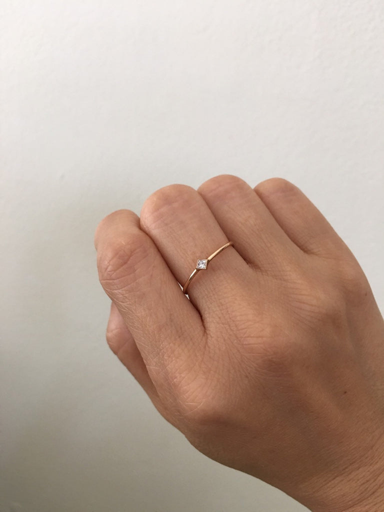 Square Solitaire (Small), diamond bezel ring, diamond stacking ring, princess diamond ring, square diamond ring, gold square diamond band