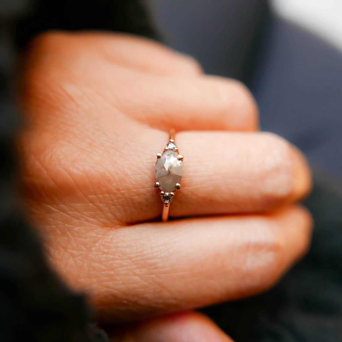 three stone ring  stacking ring  rose cut diamond  oval diamond ring  oval diamond  minimalist  lovers ring  gift  east west ring  diamond ring  diamond  dainty ring  birthstone ring