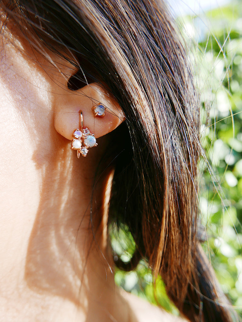 Moonstone Star Earrings, single moonstone earrings, moonstone studs, moonstone post earrings, glowing stone earrings, star earrings