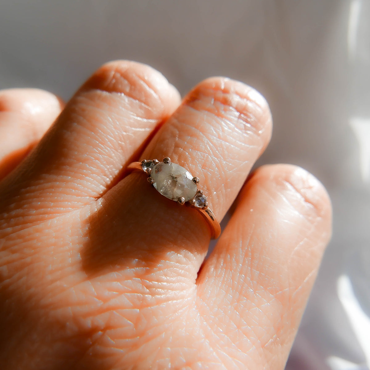 three stone ring  stacking ring  rose cut diamond  oval diamond ring  oval diamond  minimalist  lovers ring  gift  east west ring  diamond ring  diamond  dainty ring  birthstone ring