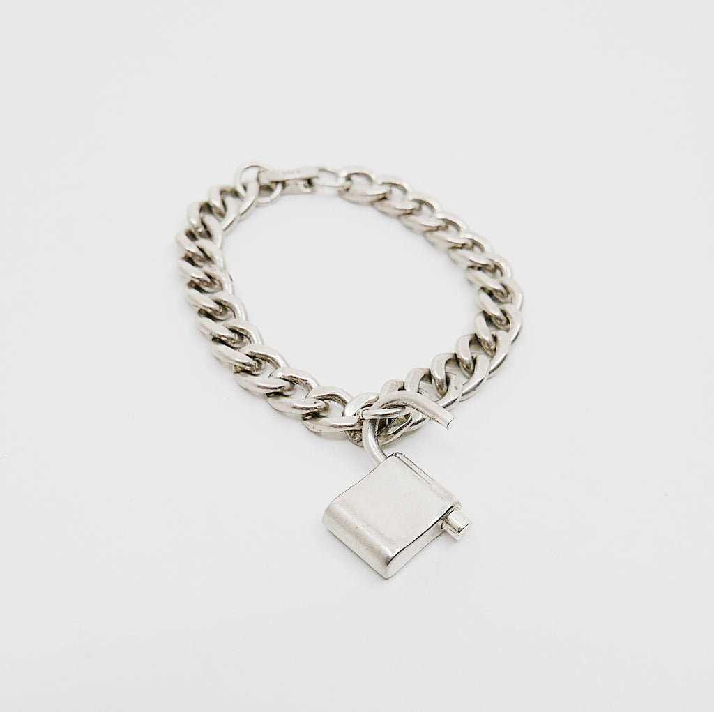 Curb chain lock bracelet, silver padlock bracelet, personalized bracelet, silver lock bracelet