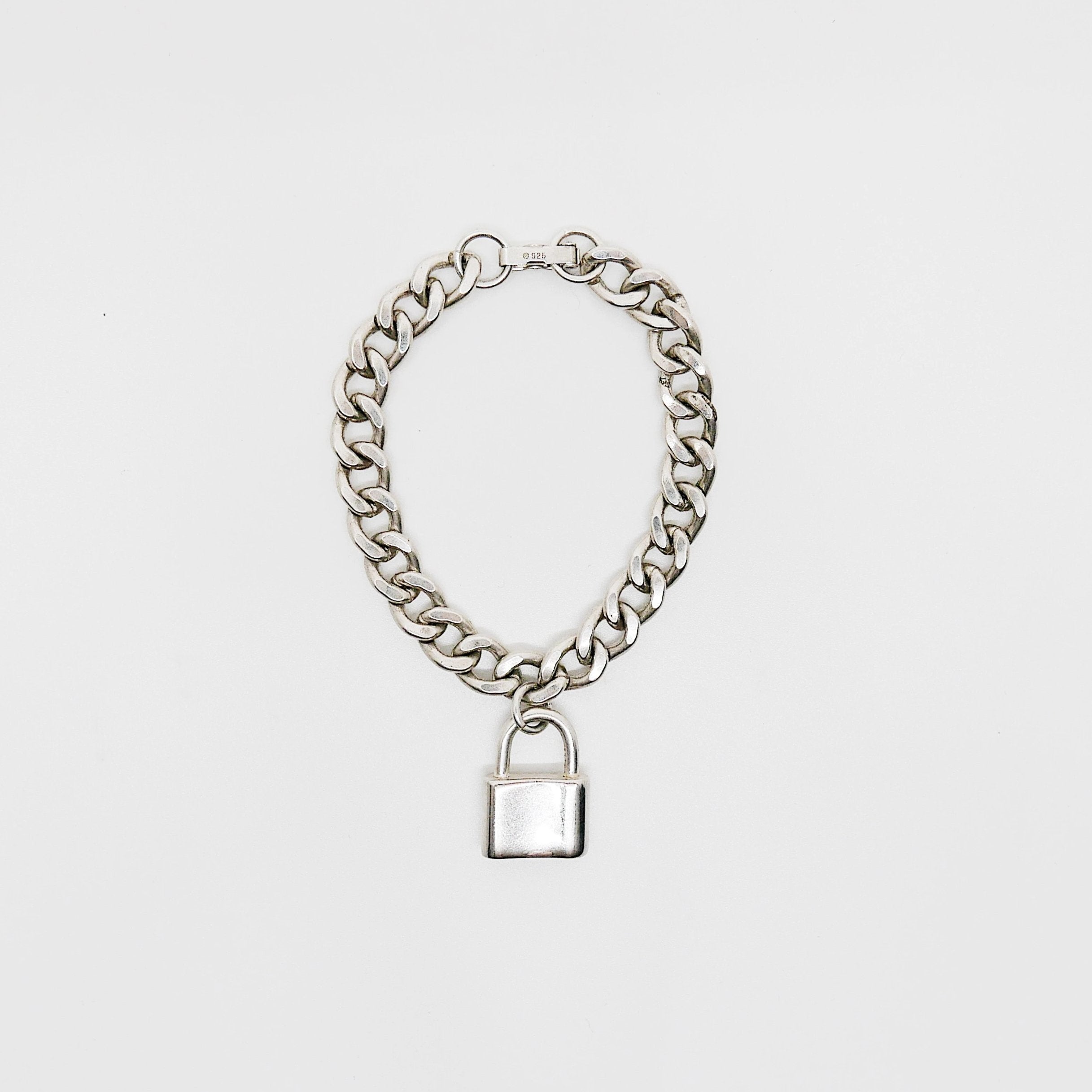 Curb chain lock bracelet, silver padlock bracelet, personalized bracelet, silver lock bracelet