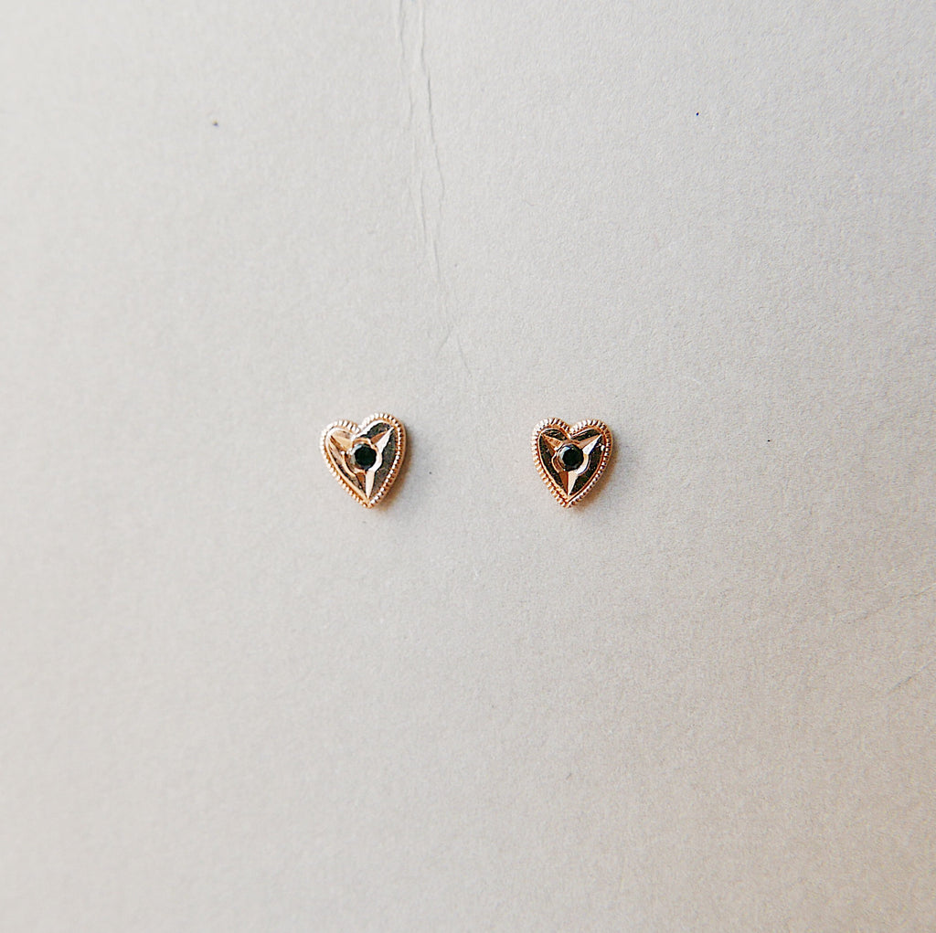 14k Heart studs, diamond studded heart earrings, small heart studs, gold heart earrings, dainty heart earrings