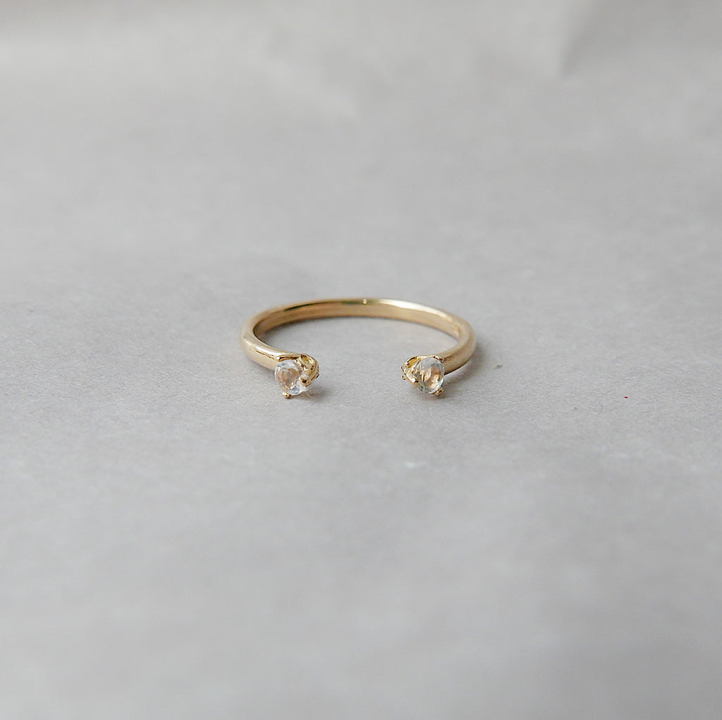 Mini Moonstone Cuff Ring, open moonstone Stacking ring, Simple moonstone ring, open band, small moonstone cuff ring, dainty gold band