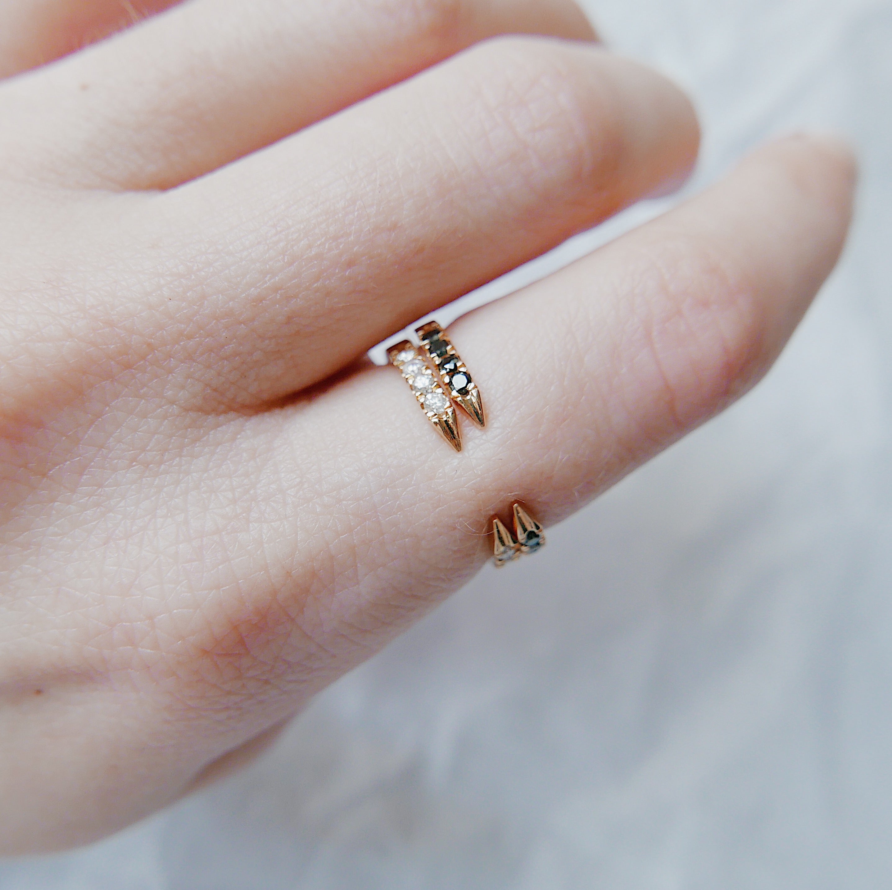 On Pointe ring, open diamond cuff ring, pointed cuff ring, stacking ring, wedding band, open engagement band