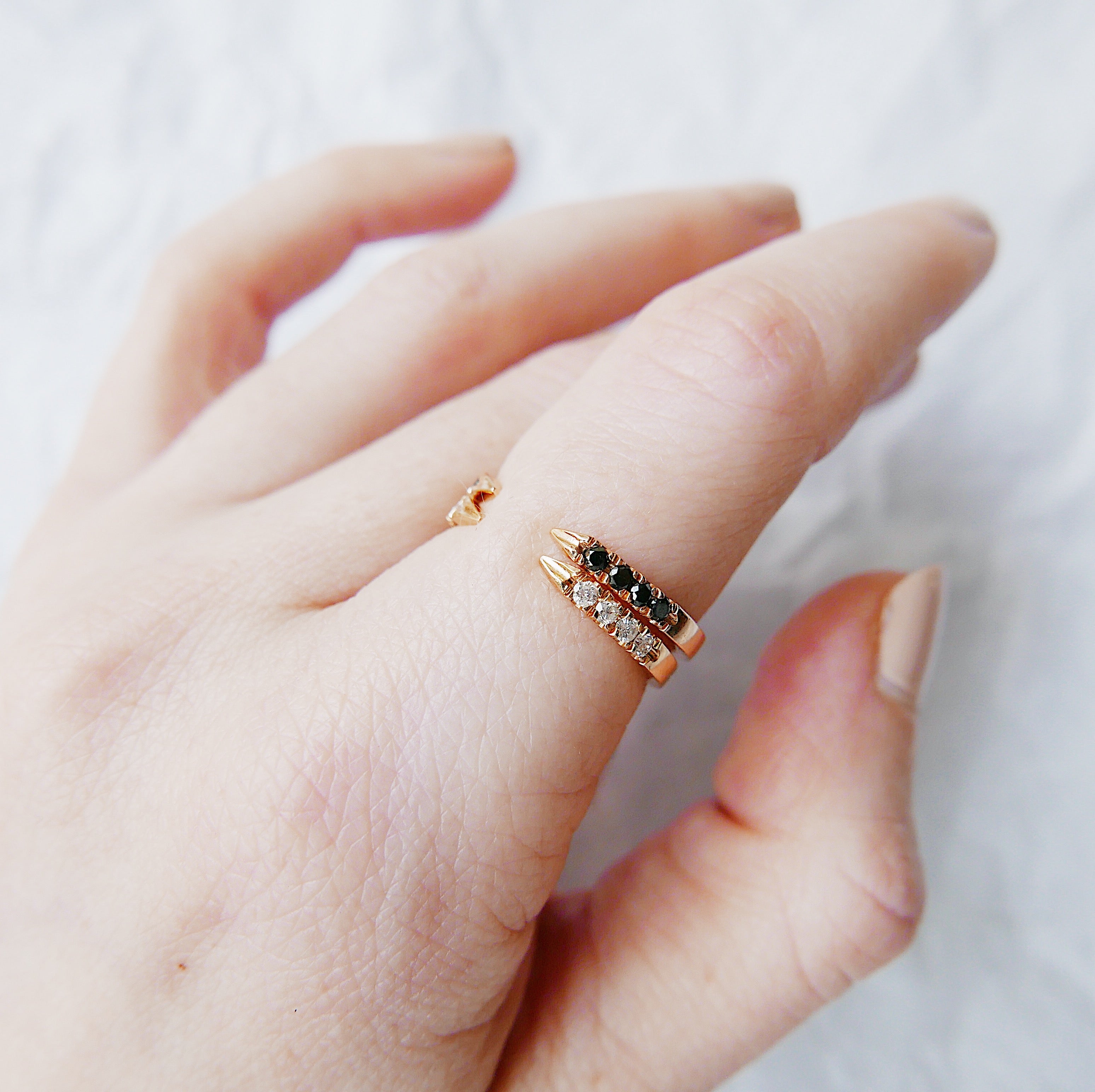 On Pointe ring, open diamond cuff ring, pointed cuff ring, stacking ring, wedding band, open engagement band