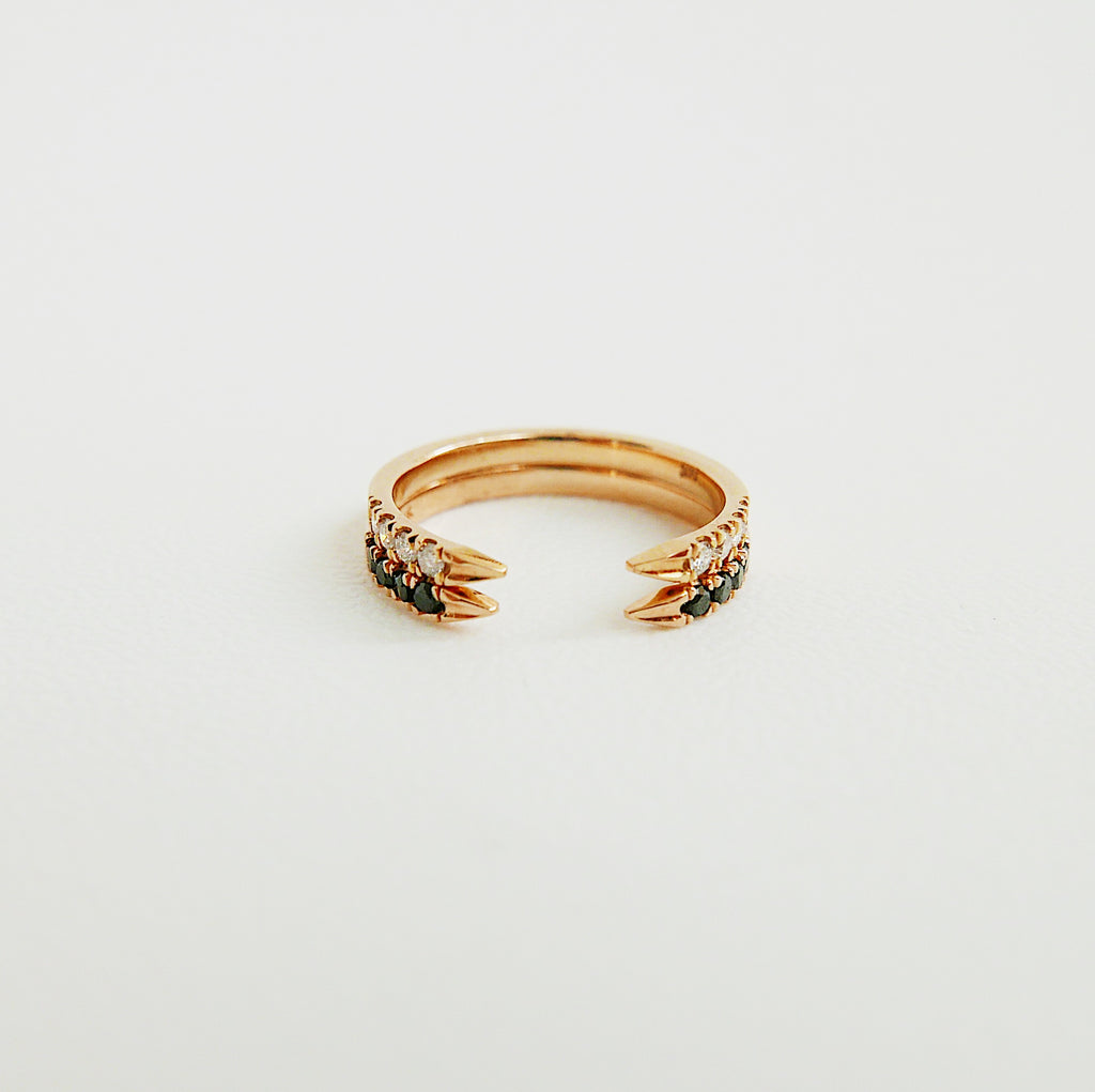 On Pointe ring, open diamond cuff ring, pointed cuff ring, stacking ring, wedding band, open engagement band