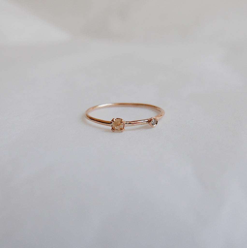 stacking ring  rose cut diamond  Rings  one of a kind ring  mini diamond ring  mgj  mason grace jewelry  mason grace  jewelry  fine jewelry  double diamond ring  dainty 14k ring  14k stacking ring