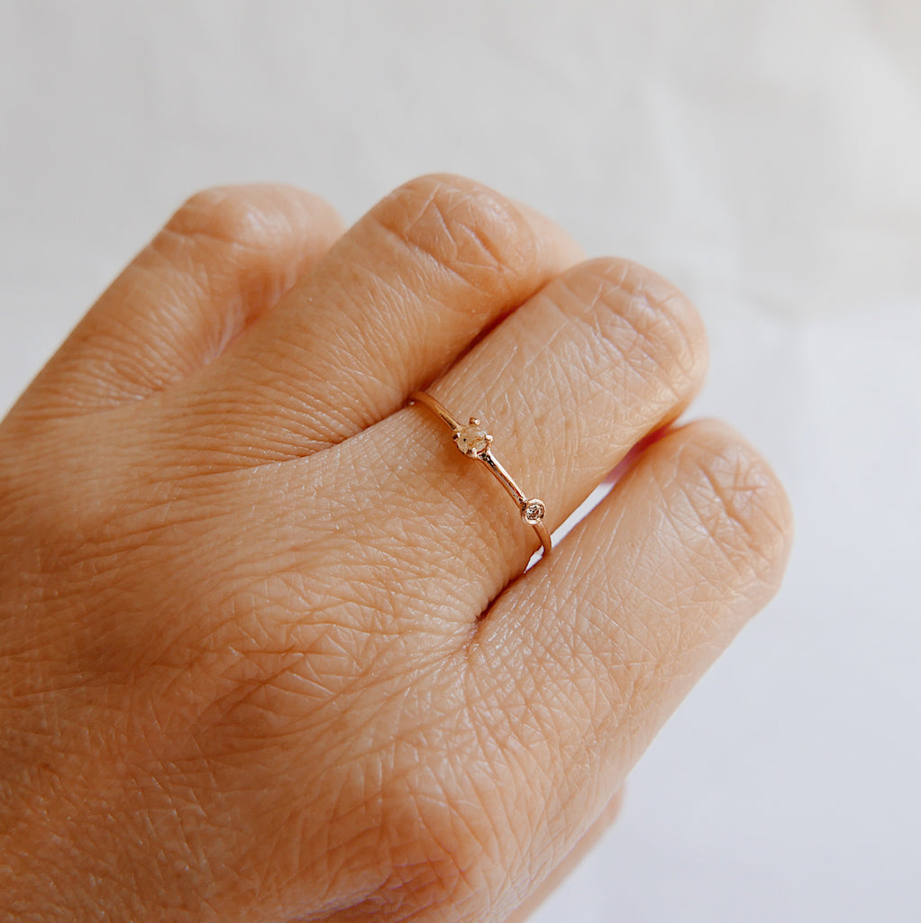 stacking ring rose cut diamond Rings one of a kind ring mini diamond ring mgj mason grace jewelry mason grace jewelry fine jewelry double diamond ring dainty 14k ring 14k stacking ring