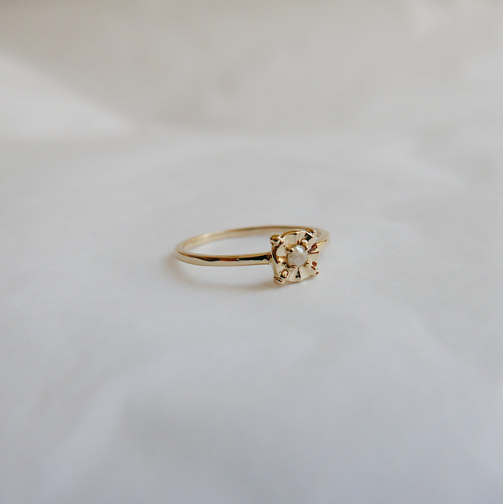 two stone ring  stacking ring  Rings  pearl ring  mini pearl ring  mini diamond ring  mgj  mason grace jewelry  mason grace  jewelry  fine jewelry  diamond pearl ring  dainty 14k ring  14k stacking ring