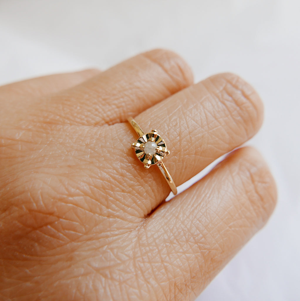 two stone ring  stacking ring  Rings  pearl ring  mini pearl ring  mini diamond ring  mgj  mason grace jewelry  mason grace  jewelry  fine jewelry  diamond pearl ring  dainty 14k ring  14k stacking ring