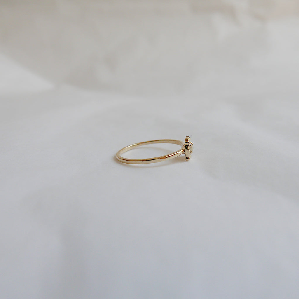 two stone ring  stacking ring  Rings  pearl ring  mini pearl ring  mini diamond ring  mgj  mason grace jewelry  mason grace  jewelry  fine jewelry  diamond pearl ring  dainty 14k ring  14k stacking ring