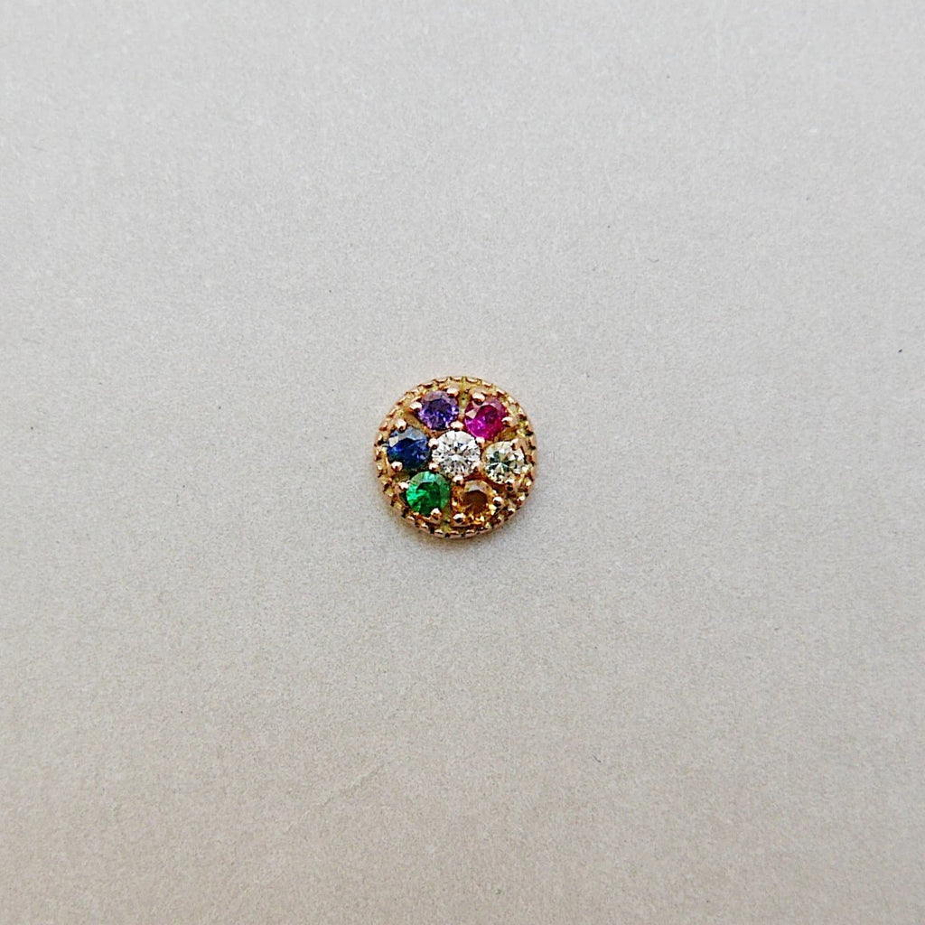 Painter's Palette Earring, 14k multicolor stone circle earring, mini diamond stud earring, rainbow circle hook earring