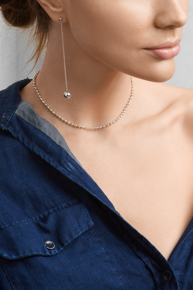 Pendulum earrings, silver ball earrings, shoulder dusting silver ball earrings, long ball earrings, chain earrings