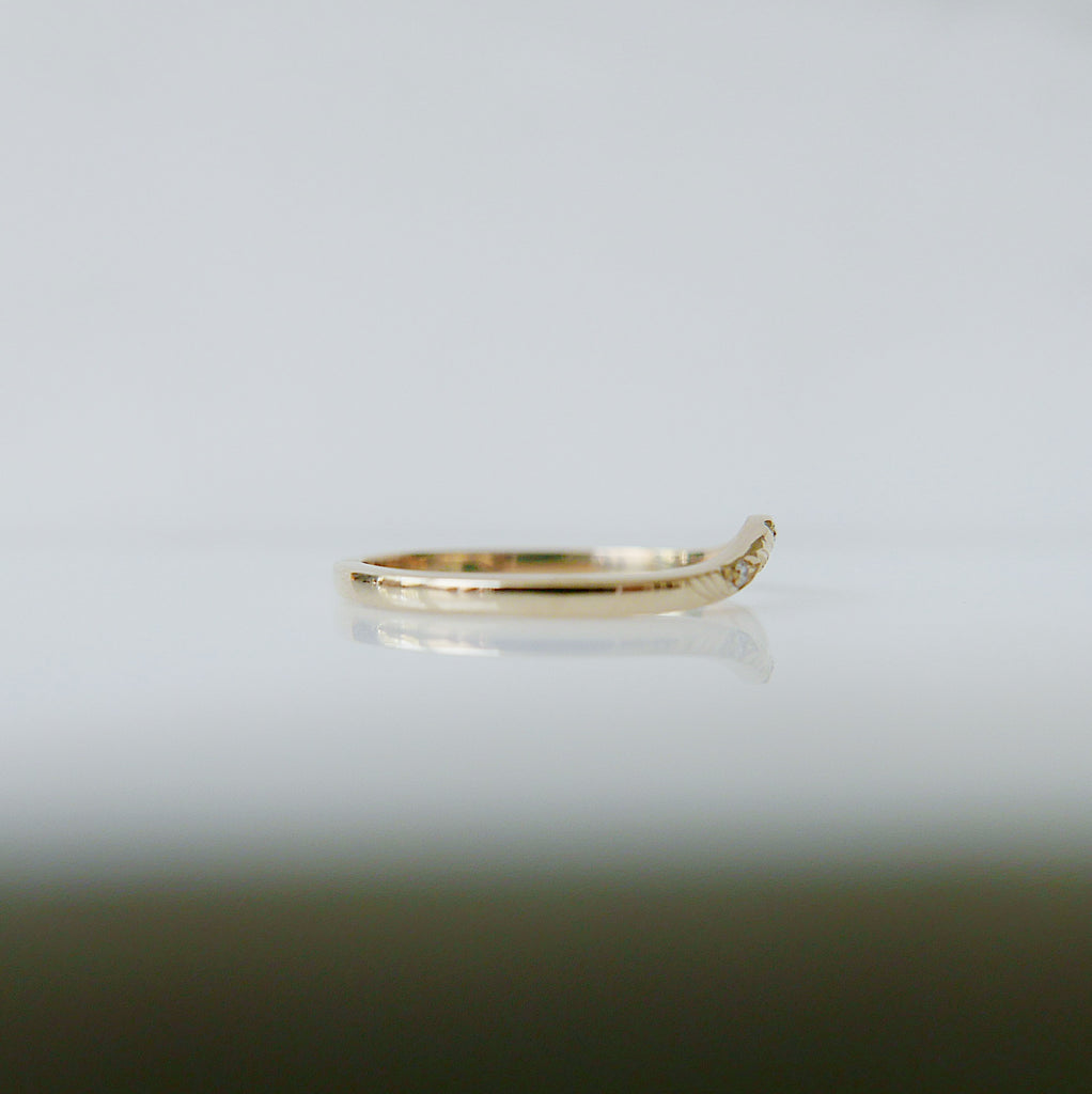 Plume Arc Diamond Ring, 14k gold nesting ring, stacking ring, wedding band, thin delicate dainty ring, thin band, hand engraved gold ring