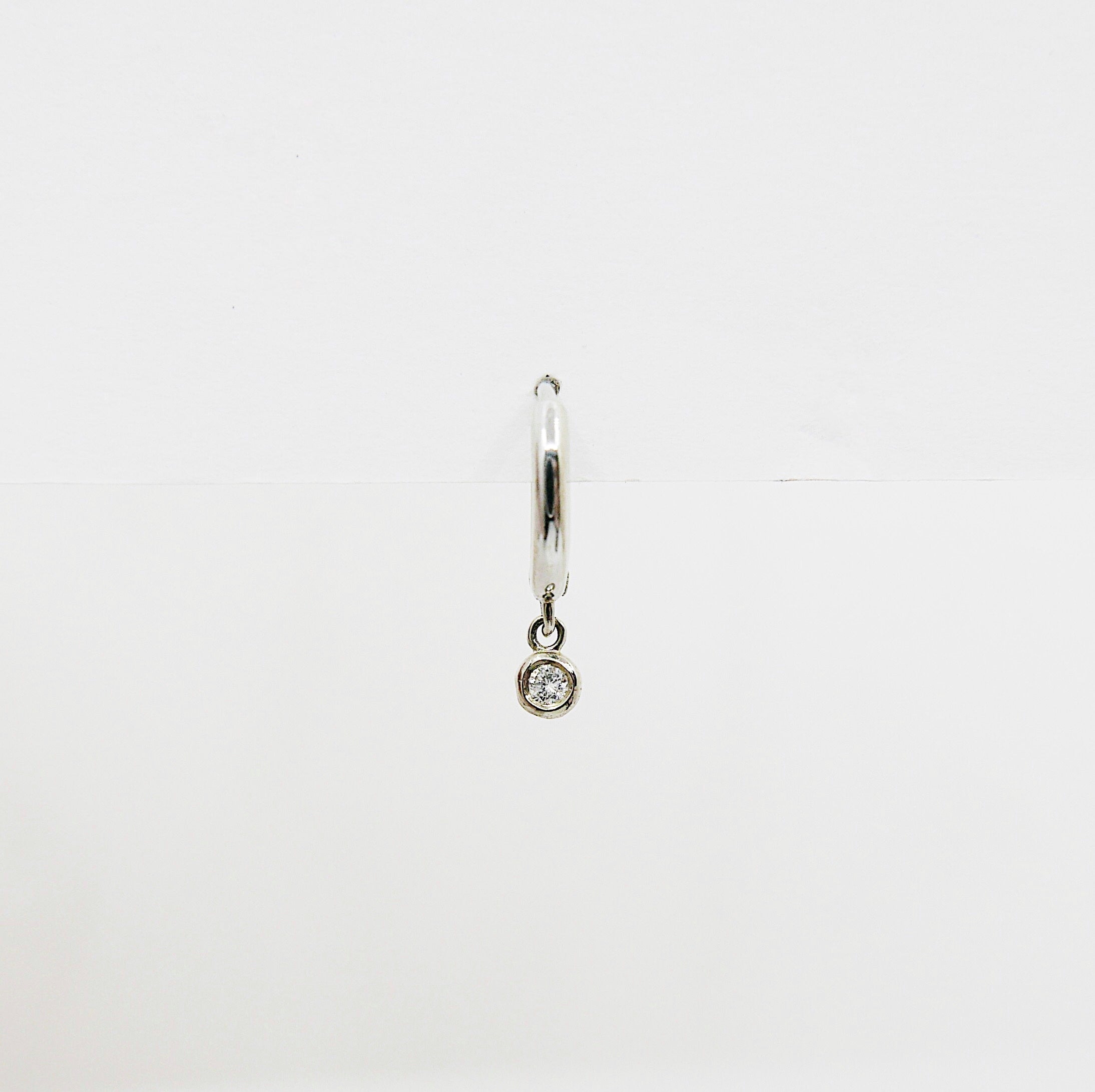 Small diamond charm hoop, small 14k gold diamond hoop, small gold hoop, gold hoops, diamond hoop earrings, mini diamond hoop