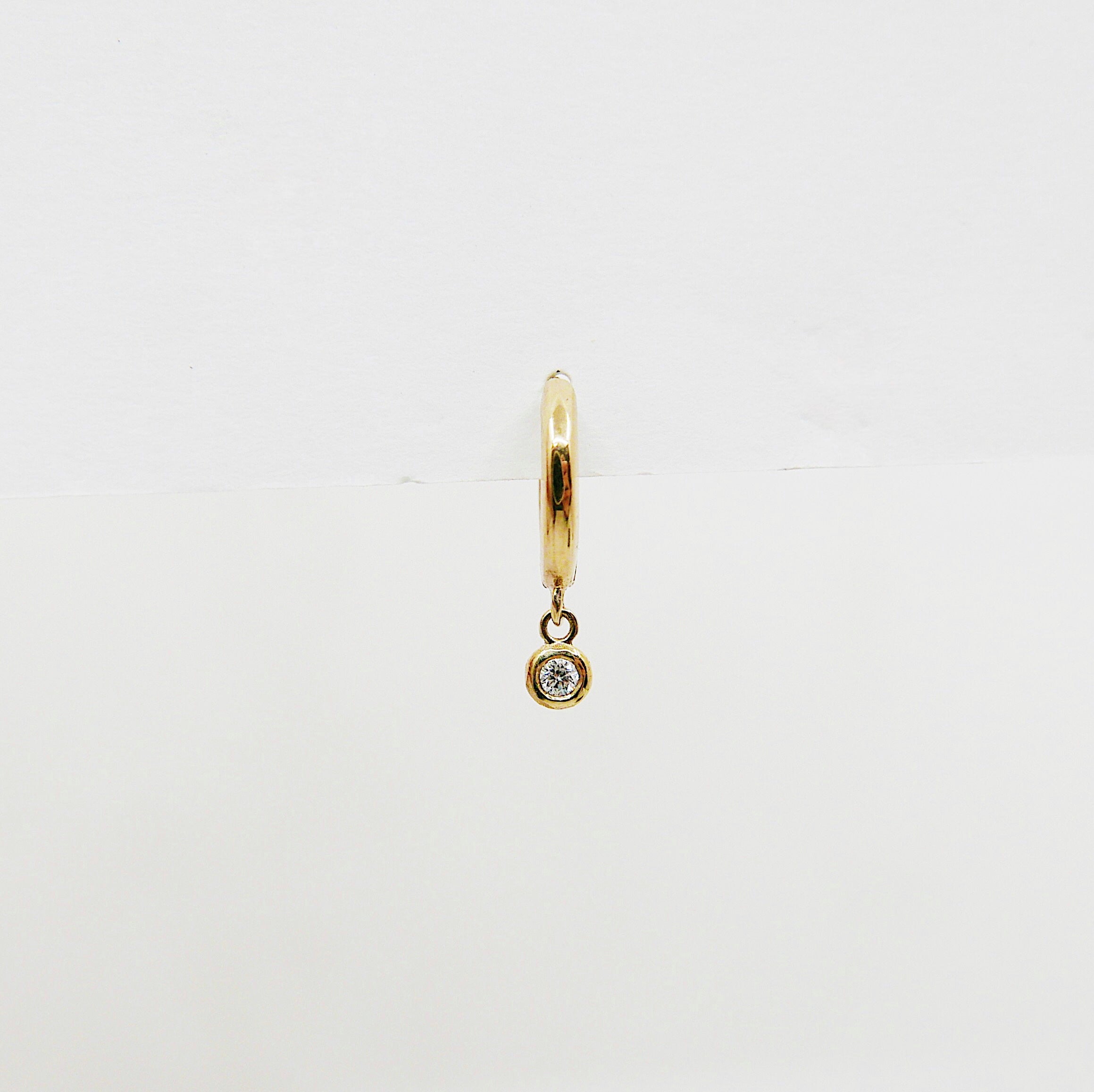 Small diamond charm hoop, small 14k gold diamond hoop, small gold hoop, gold hoops, diamond hoop earrings, mini diamond hoop