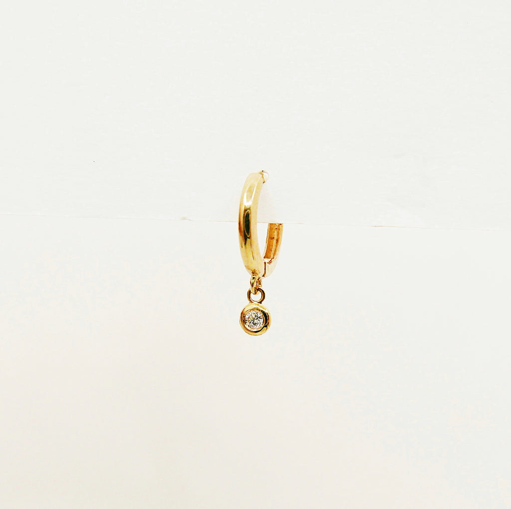 Small diamond charm hoop, small 14k gold diamond hoop, small gold hoop, gold hoops, diamond hoop earrings, mini diamond hoop
