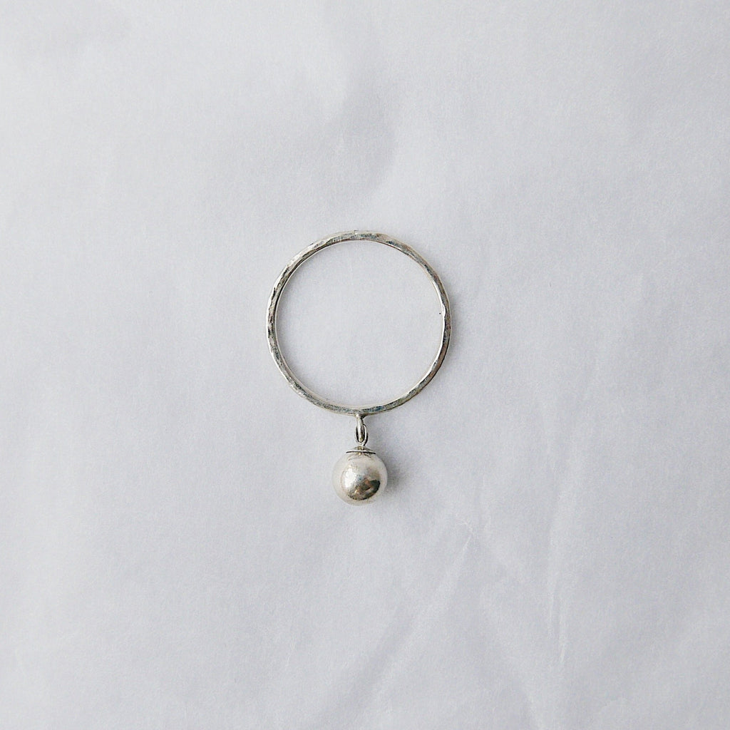 Silver Ball Charm ring, hanging ball ring, silver drop ring, charm ring, dangling ball ring