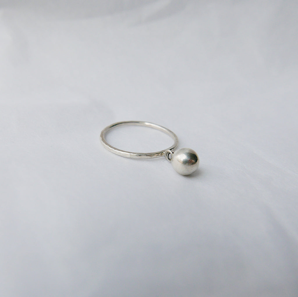 Silver Ball Charm ring, hanging ball ring, silver drop ring, charm ring, dangling ball ring