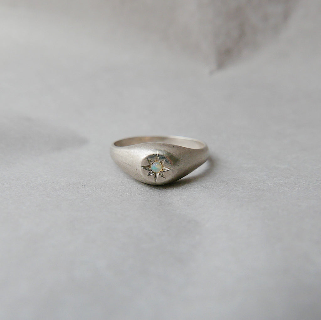 Dome Signet silver pinky ring, sterling silver signet ring, signet ring, pinky ring, opal pinky ring, silver turquoise signet ring