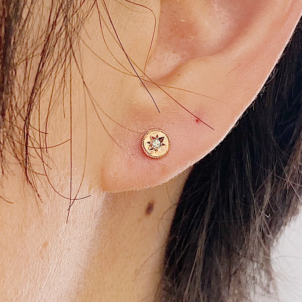 Starburst Diamond Circle Earring, 14k gold