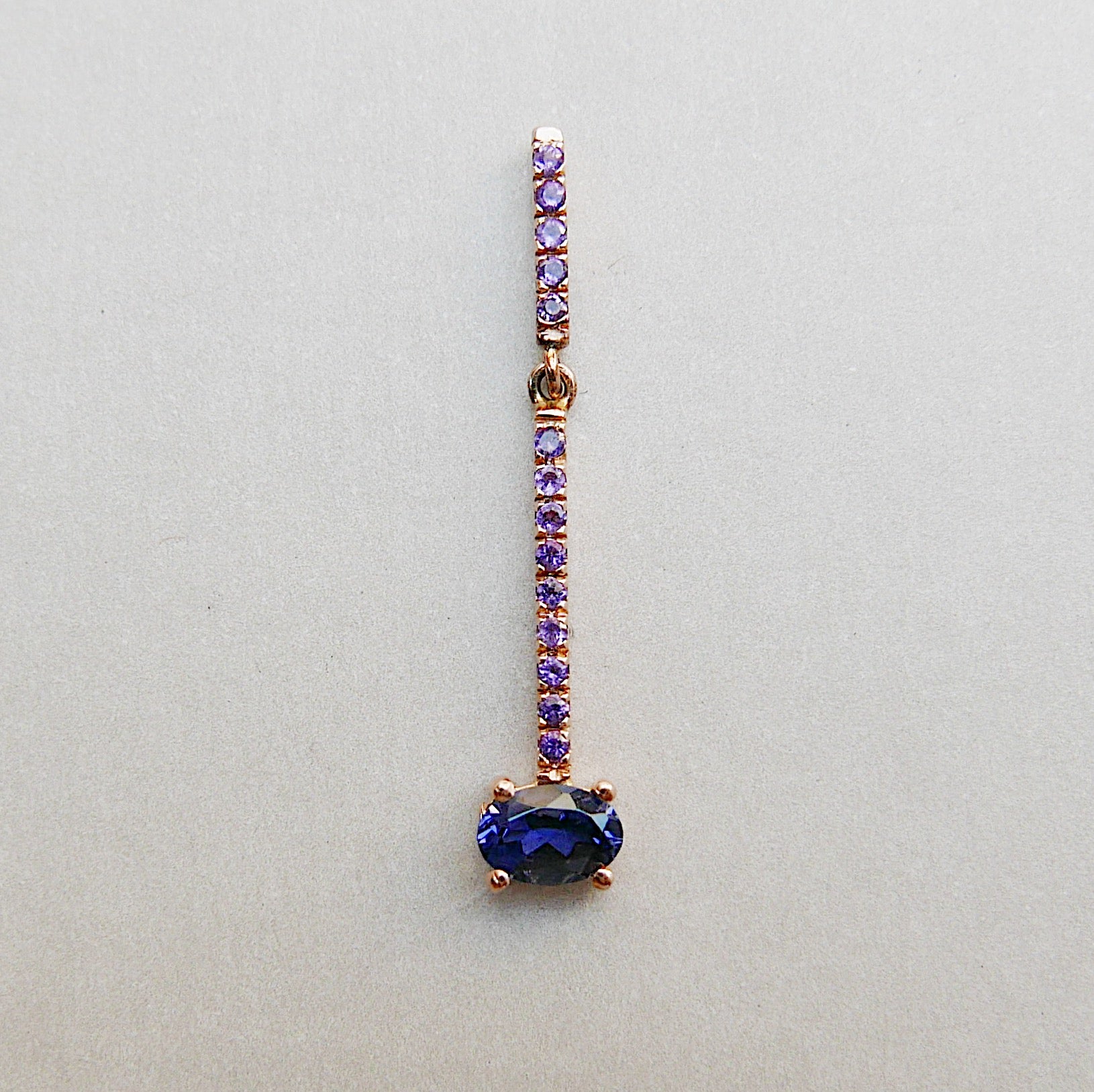 Sticks and Stones Oval Duo Earring, 14k Gold Iolite Bar Earring, 14k Gold Amethyst Dangle Earring