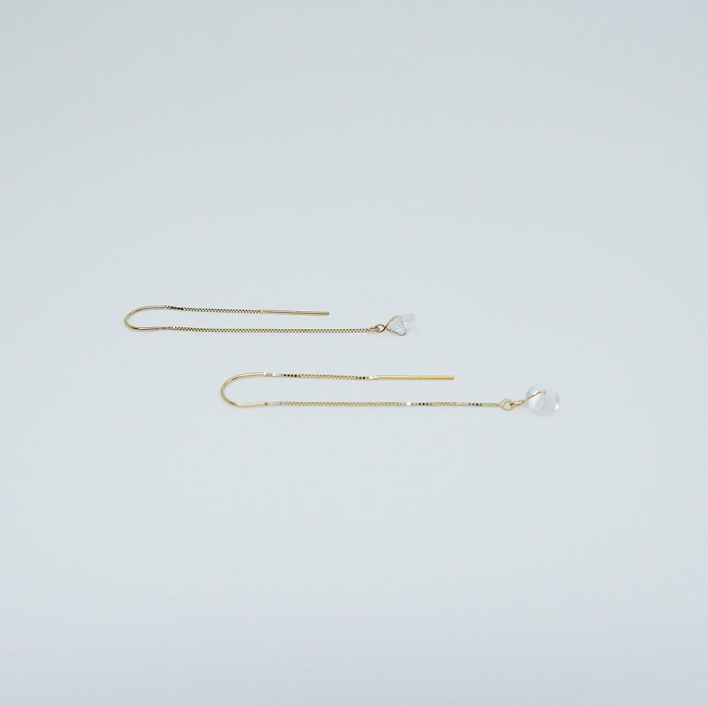 White Topaz Threaders , 14k gold