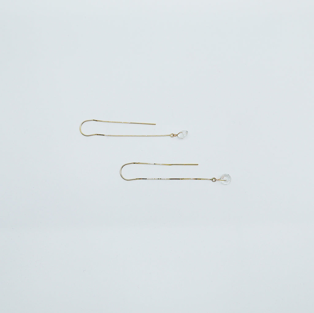 White Topaz Threaders , 14k gold