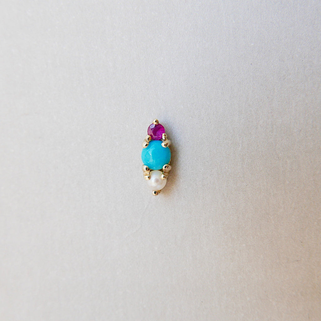 Trio Turquoise Earring , Turquoise, Ruby, Pearl 