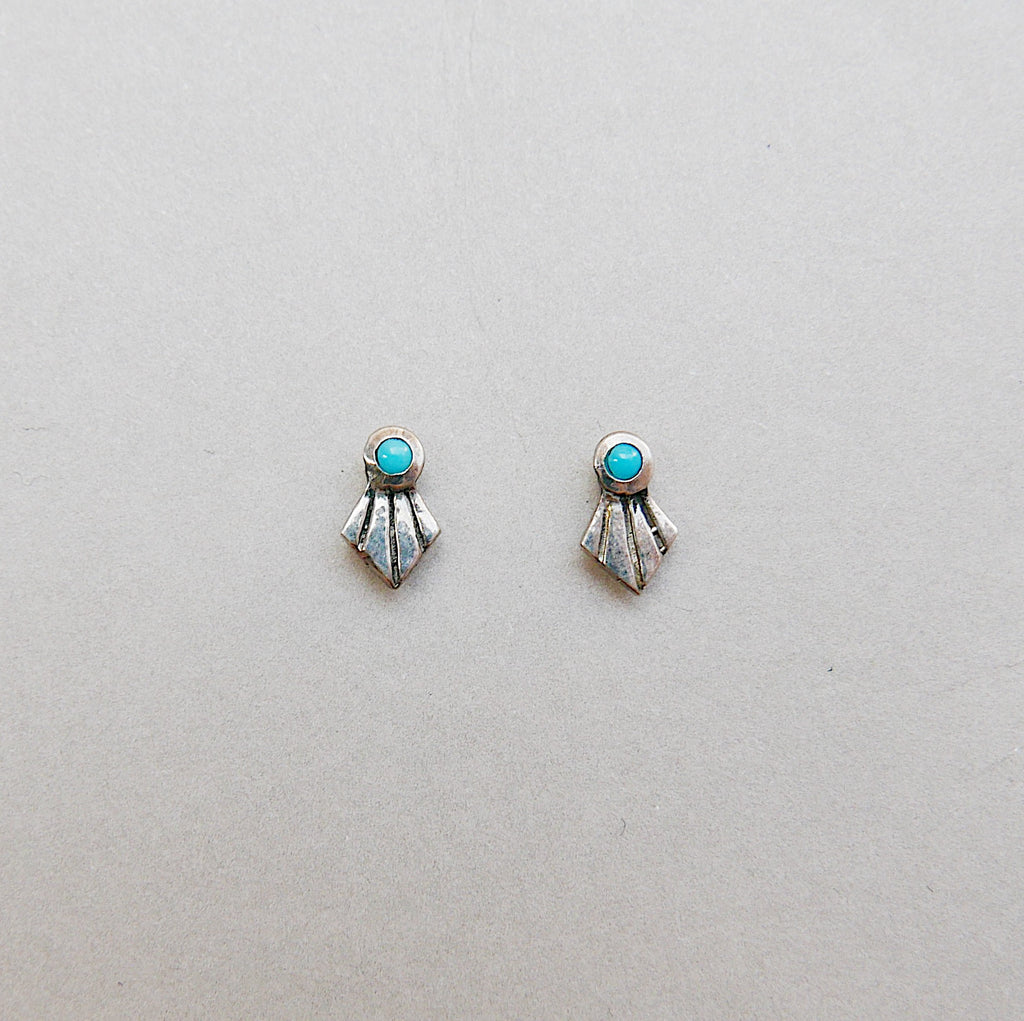 Turquoise fan studs, turquoise earrings, Turquoise studs, art deco turquoise earring